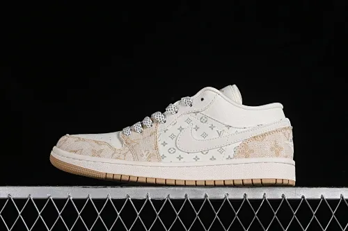 All categories Air Jordan Jordan series basketball shoes Air Jordan 1 Low High-end customized low-top sneakers Air Jordan 1 Low AJ1 Joe 1 LV joint-denim khaki High-end customized low-top cultural casual sneakers SJ9950-002